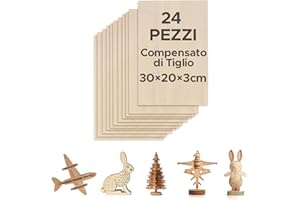 OMTech 24 Fogli di Tiglio 300x200 mm Fogli di Compensato per Artigianato, Fogli di Legno Spessi 3 mm per Incisione Taglio Laser per Progetti Fai da Te Disegni Pittura Modelli Architettonici