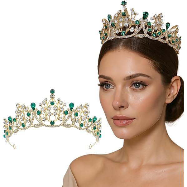 Couronne Serre-tête Baroque Vert à Strass - Diadème Mariée, Reine, Bal - Accessoire Cheveux Femme Pour Mariage, Fête