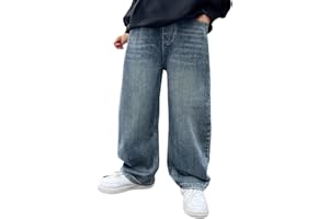 BIKETAFUWY Baggy Jeans Ragazzi con Cintura Elastica, Jeans Ragazzi Primavera/Autunno Bambini Jeans Baggy Jeans Ragazzi Pantaloni CargoPantaloni Larghi Casual Hip Hop Y2K Streetwear San Valentino