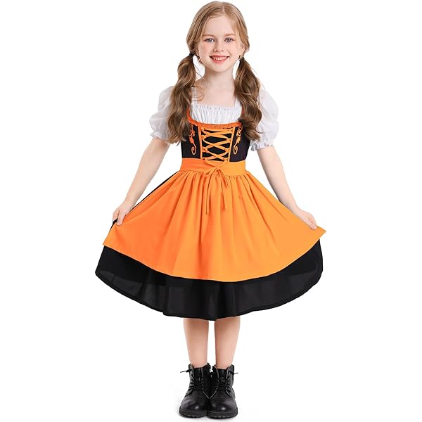 Dirndl Für Mädchen - 3-teiliges Oktoberfest Outfit | Mit Bluse & Schürze | Trachtenkleid Für Kinder
