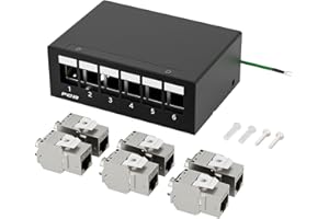FGB 10 Gbps 6 Port CAT7 Patchpanel mit 6x CAT.7 RJ45 Keystone Jack Modul, STP Patchpanel Verteilerfeld für Netzwerk LAN DSL, Kompatibel CAT6 CAT6a CAT7 CAT8 Verlegekabel Netzwerkkabel