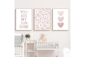 Ueiwffzo 3er Set Poster & Kunstdrucke - Rosa Regenbogen Gänseblümchen Bilder, Kinderzimmer Deko, Ohne Rahmen (A3, 30x40cm)