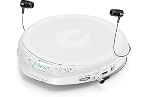 Gueray CD Player Tragbar Kinder Tragbarer CD-Player fürs Auto Discman mit Kopfhörer LCD-Display Unterstützung ASP PROG Speicherfunktion Repeat-Funktion Sound-Effekt Weiß