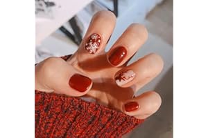 Vatocu Noël Carré Faux Ongles Court Rouge Blanc Coller de Faux Ongles Flocons de neige Elk Appuyer sur les ongles Acrylique Ongles Collés pour Femmes et Filles (24pcs）