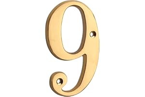 HASWARE 10 cm mosiężny nowoczesny zakrzywiony numer domu polerowane mosiężne wykończenie stylowe numery drzwi oznakowanie tablica uliczna numery adresowe domu (9, mosiądz)