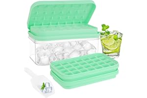 WINDFROMORT Duża forma do kostek lodu – silikonowa forma na kostki lodu – pojemnik na kostki lodu z pokrywką – 28 pojemników na kostki lodu, łącznie z łopatką do lodu, do zimnych napojów, koktajli, owoców
