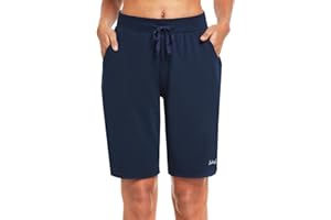baleaf Bermuda Femme été Long en Coton Short Bermuda Randonnée Femme Taille Haute Extensible pour Le Yoga, Le Sport,Le Basket-Ball,Les Loisirs
