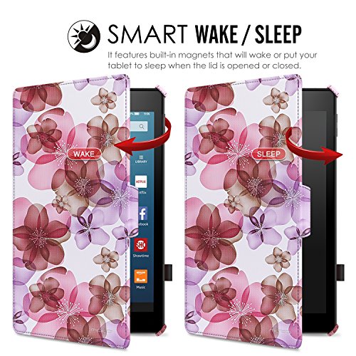 MoKo All-New Amazon Fire HD 8 2017 Hülle – Slim-Fit Multi-Winkel Kunstleder Tasche Smart Cover mit Auto Schlaf / Wach Funktion und Standfunktion für das neue Fire HD 8 2017 & Fire HD 8 2016 Modell, Blumen Violett - 6