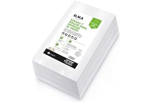 ELMA Bolsas Vacío Alimentos, Bolsas Envasar al Vacío Alimentos con Tecnología Line + | Nueva Fórmula, Sistema Rayado, Multicapa, Sin BPA, Fabricación Española | 30 x 50 cm, 100 Unidades