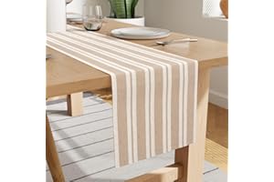 Encasa XO Runner da Tavola in Cotone | Dimensione 32x150 cm | Franca Righe Beige - Lavabile in Lavatrice e Durevole