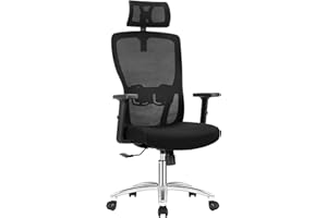 Durrafy Ergonomischer Bürostuhl, Schreibtischstuhl Höhenverstellbar, Drehstuhl mit Verstellbarer Lendenwirbelstütze und Kopfstütze, 90°-130°Liegefunktion, Bürostuhl bis 150 kg Belastbar, Schwarz