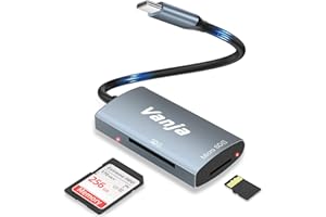 Vanja SD Card Reader, Aluminum USB C SD/Micro SD Card Adapter Thunderbolt 3 Compatible with iPhone 15/Pro Max/Pro, iPad Pro, MacBook Pro/Air, Galaxy S22 for SDXC, SDHC, MMC, RS-MMC, UHS-I/II