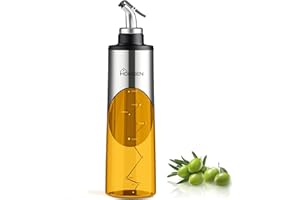 HOMGEN Bouteille d'huile 1 pièce Bouteille de vinaigre avec bec verseur pour presses et joint 650 ml Vaporisateur avec graduation en verre sans plomb et acier inoxydable pour cuisson, grillades,