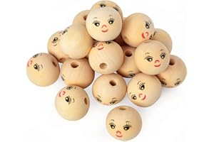 VBS XXL Têtes en Bois Avec Visage 25 Pièces ø 30mm Boules Perles Visage DIY Nature Souriant Perles Créatives Bricolage
