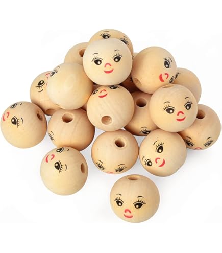VBS XXL houten hoofden met gezicht 25 stuks ø 30mm houten bollen houten kralen gezicht DIY natuurlijk glimlachend creatief kralen knutselen