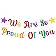 bng-bng Colorful We Are So Proud Of You Bunting Banner Glittery Graduation Congratulations Decoration Hanging Garland for Graduation Retirement Grad Party Decor Supplies (Pre-strung) Colorful
