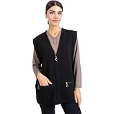 Women's Middle Age and Over Knitwear Comfortable Molded Mother Vest 314-Black with Zipper Pockets