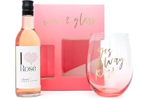 BEAMS INTERNATIONAL I Heart Wines - Rose Wine & Stemless Glass Set, for Women, 187ml Bottle & Stemless Branded Glass, for Wine Lovers, Mothers Day