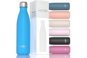 WATERSY Butelka termiczna ze stali nierdzewnej, termos metalowy z podwójnymi ściankami, utrzymuje zimno 24 godziny, a ciepło 12 godzin, Termiczna metalowa butelka sportowa 500 ml