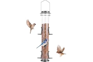 MIXXIDEA Metal Tube Bird Feeders for Outdoors Hanging Bird Feeders for Outside Wild Birds Feeder 6 Ports Hanging Bird Feeder Attract Birds in Your Lawn, Garden, Balcony