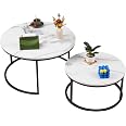 Lot de 2 tables basses forme organique en bois d'acacia et métal | Maison et Styles Lot de 2 tables basses forme organique en bois d'acacia et métal | Maison et Styles
