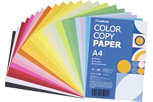 Carehabi - A4 80 g/m² 20 Couleurs, 100 Feuilles de Papier Coloré pour Photocopieur, Papier Coloré pour Bricolage