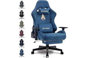 Symino Silla Gaming Ergonómica Reclinable con Reposapiés Ajustable, Soporte Lumbar y Reposacabezas Regulable, Altura Ajustable para Adultos hasta 200kg (Gamuza Artificial,Blue)