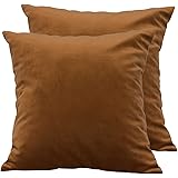 CXTAI 2x Brown Velvet Cushion Covers Decorative Square Throw Pillow Cover Pillowcase 18"x 18"45 x 45cm