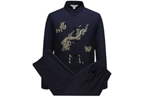 YUANZHOU Traje Chino Tai Chi Traje Tang Hombres Ropa Tradicional Hanfu Bordado Manga Superior Tops Y Pantalones Hebilla Cuello Alto Bordado,Black-39