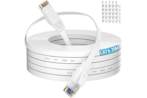 MEIPEK Kabel Ethernet 25m Cat 6 Kabel Sieciowy 25 Metrów Ethernet Cable 80ft Kabel Masowy Rj45 Gigabit Biały Pancerz LAN Cable Wysoka Prędkość 250MHz Kat.6 Kabel do Internetu dla Routera Modemu