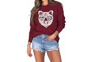 MLZHAN Mama Bear Sweat-shirt pour femme avec motif tête d'ours drôle Harajuku décontracté col rond manches longues 2XL chemise tops