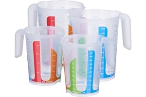 MiraHome 4er Set bunt – 2 Messbecher mit 1L & 2 mit 500ml – bruchsichere Kunststoff-Messbecher für Küche – Skala für ml/L, Cups & Gramm für Zucker/Mehl – Austrian Quality