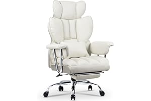 rattantree Silla de Oficina Ergonómica, Silla de Escritorio Reclinable con Reposapiés, Silla Giratoria de Cuero PU con Ruedas, 150 kg, Blanco