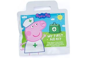 JELLYWORKS Peppa Pig Childrens 'My First Aid Kit' x40 / Latex Free/Hypoallergenic/Washproof and Sterile/Includes: x3 Size Plasters/Wound Wipes/Digital Thermometer/Gauze Pads/Hero Stickers