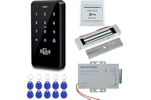 DIGINEX HFeng Kit Sistema Control Acceso Puertas Exteriores RFID IP68 Impermeable Lector de Teclado + 180KG / 350lbs Cerradura Magnética Eléctrica + Fuente de Alimentación + 10pcs Llaveros