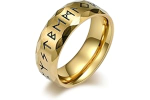 MERTTURM Anello Uomo, Anelli in Acciaio Inossidabile con Rune Vichinghe, Nero/Argento/Oro-Anello di Matrimonio con Rune Norrene, Gioielli per Uomo, Regalo per la Festa del Papà/San Valentino/Natale