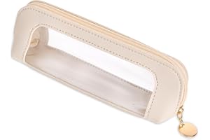 Psyqtsuary Small Clear Makeup Bag, PU Leather Travel Makeup Brush Case Portable Transparent Waterproof Cosmetic Organizer Pouch, Biały/bogaty ogród, biały