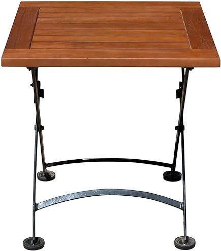Eettafel SucceBuy Voor Buiten Terras, 150.5 Cm, Bistro Tafel Rechthoekig Van Staal Houtlook Met Gat Voor Parasol Van 3 8 Cm Bruin En Zwart