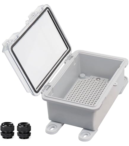 Joinfworld Outdoor Electrical Box Weatherproof Junction Box Plastic IP67 Waterproof Project Box Nema Enclosure For Electronics WiFi Network With Hinged Clear Cover Inner Size 5.1"x5.1"x3.3