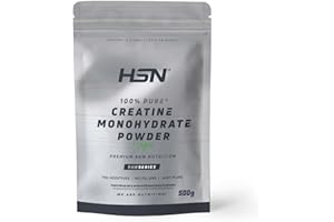 Créatine Monohydrate en Poudre de HSN | Sans Arôme 500 g | 100% Monohydrate de Créatine pure Sans Additifs | No-GMO, Vegan, Sans Gluten