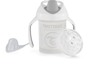 Twistshake Mini Cup | Auslaufsicherer Baby-Schnabelbecher mit Weichem Ausgießer und Fruchtmixer – 230 ml | Auslaufsicherer Entwöhnungsbecher für Babys | BPA-Freier Baby-Schnabelbecher | Weiß