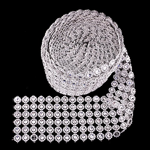 MagiDeal 10 Yards 6-reihig Blume Strasssteine selbstklebend Glitzersteine Kristalle Band Silber - 9