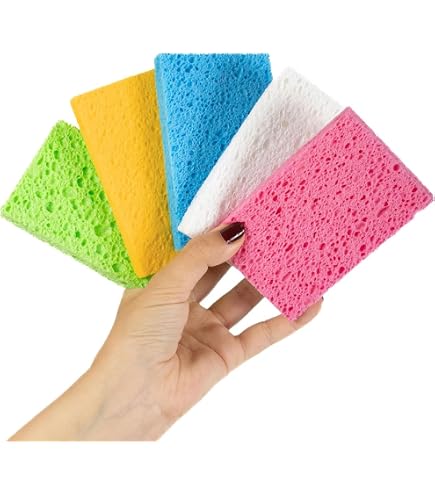 8 éponges Cellulose Biodégradables - Anti-rayures, Réutilisables, Compressées