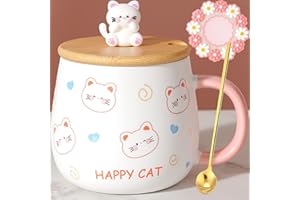 Arawat Kubek Kota z Pokrywką Prezent Słodki Kubek Kota 400ml Ceramiczny Kubek Kawy Świąteczny Kakao Herbata Kawa Kubek Słodki Prezent Urodzinowy Dla Dziewczyny Kobiety Dziewczyny