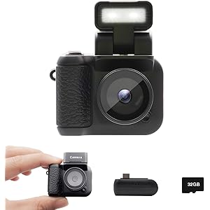 Mini Digital Camera with 1.4 in LCD Screen 1080P 32GB Card Charging Base Monoreflexes Shaped CMOS Small Compact Portable Video Recorder Easy to Operate (Black)