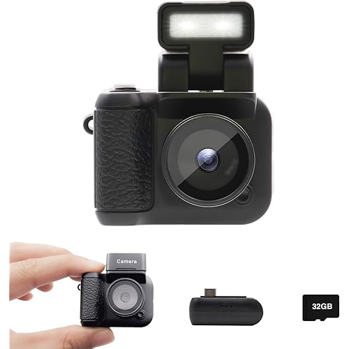 Mini Digital Camera with 1.4 in LCD Screen 1080P 32GB Card Charging Base Monoreflexes Shaped CMOS Small Compact Portable Video Recorder Easy to Operate (Black)