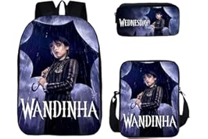 HAOYUNLAI Mercredi Sac à Dos, 3 pièces Trousse Cartable Mercredi Addams Sac à Dos avec Sac à Lunch et Trousse à Crayons, Mercredi Addams Sac À Dos D'école pour Adolescents Filles (Style 8, 16 Pouces)