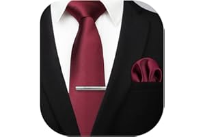 HISDERN Cravatta da Uomo e Fazzoletto da Taschino Classico Cravatta da Matrimonio Solida con Fazzoletto e Fermacravatta