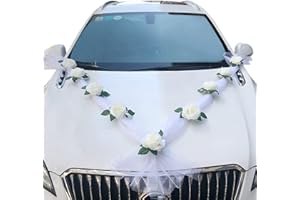 Irtyif Decorazione Auto Sposi, Macchina per matrimoni con nastro, bianco Lusso romantico rosa Decorazione per auto da matrimonio Decorazione per nastro Decorazione per festa di nozze