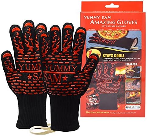 Heat Resistant BBQ Gloves, Grill Gloves Heat up to 932°F Heatproof Oven Mitts Grilling Gloves Safety Flame Resistant For Pot Holders Cooking Baking Microwave Oven Grilling Fireplace Red (Red)